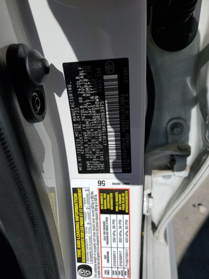 2022 Toyota Camry Le VIN: 4T1R11BK0NU063975 Lot: 85149555