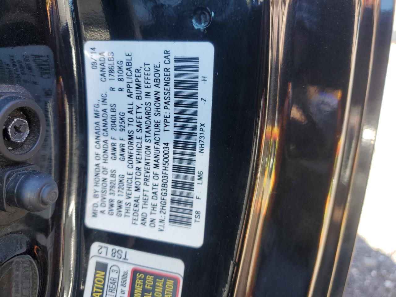 2015 Honda Civic Exl VIN: 2HGFG3B03FH500034 Lot: 82292335