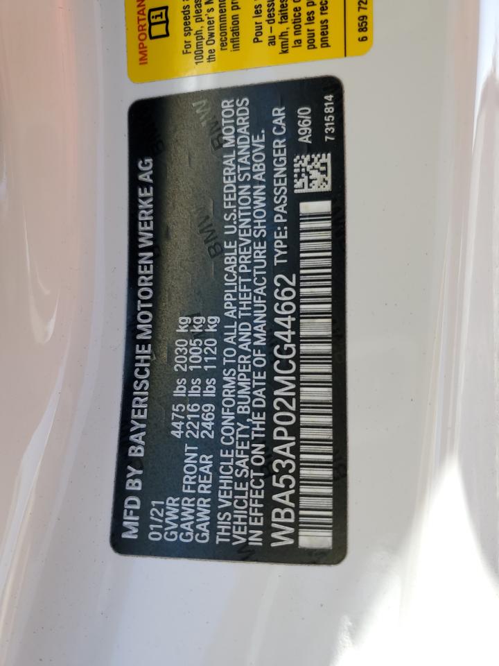 2021 BMW 430I VIN: WBA53AP02MCG44662 Lot: 84973445
