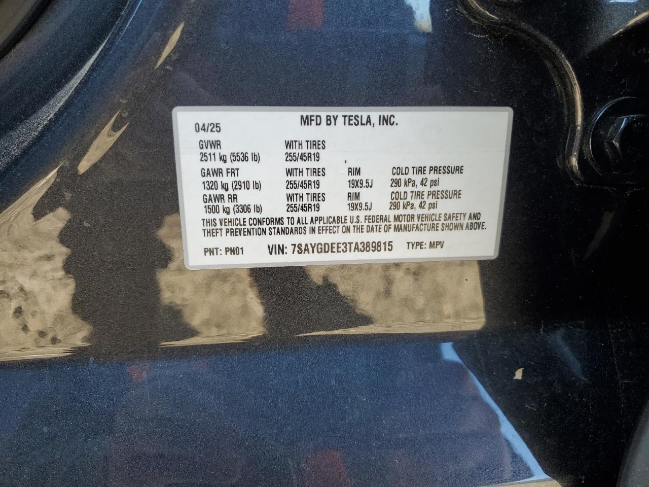 2026 Tesla Model Y VIN: 7SAYGDEE3TA389815 Lot: 87236095