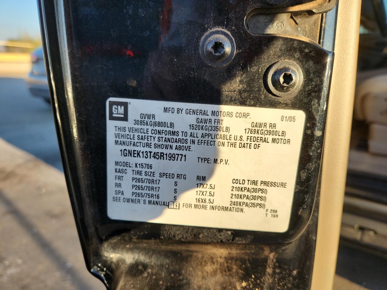 2005 Chevrolet Tahoe K1500 VIN: 1GNEK13T45R199771 Lot: 85747205