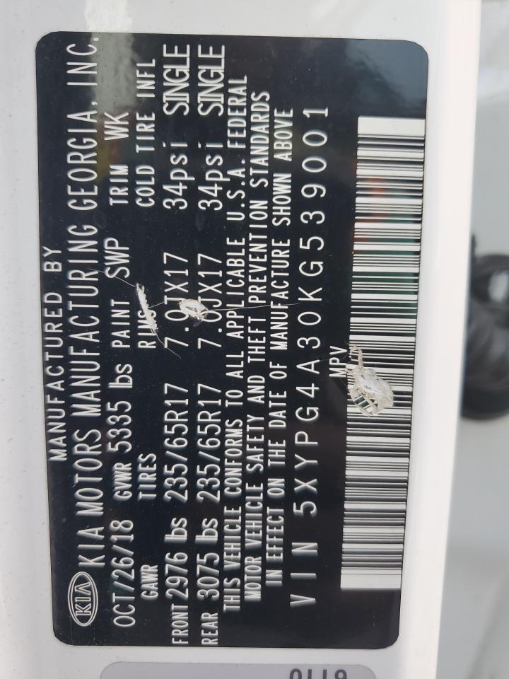 2019 Kia Sorento L VIN: 5XYPG4A30KG539001 Lot: 85278455