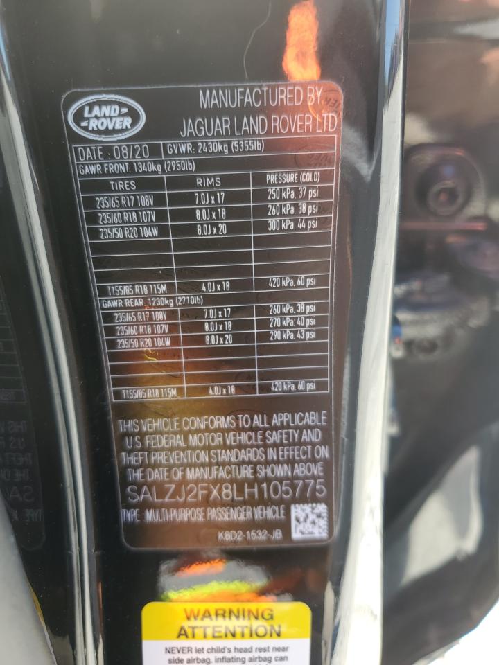 2020 Land Rover Range Rover Evoque S VIN: SALZJ2FX8LH105775 Lot: 84423805