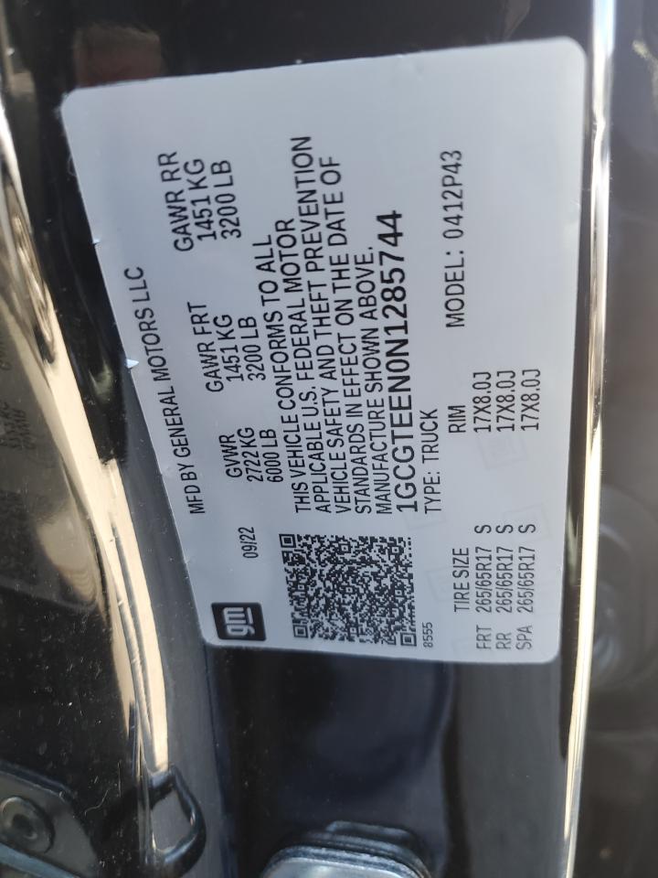 2022 Chevrolet Colorado Zr2 VIN: 1GCGTEEN0N1285744 Lot: 86269105