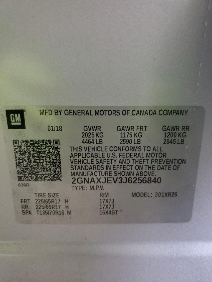 2018 Chevrolet Equinox Lt VIN: 2GNAXJEV3J6256840 Lot: 90132965