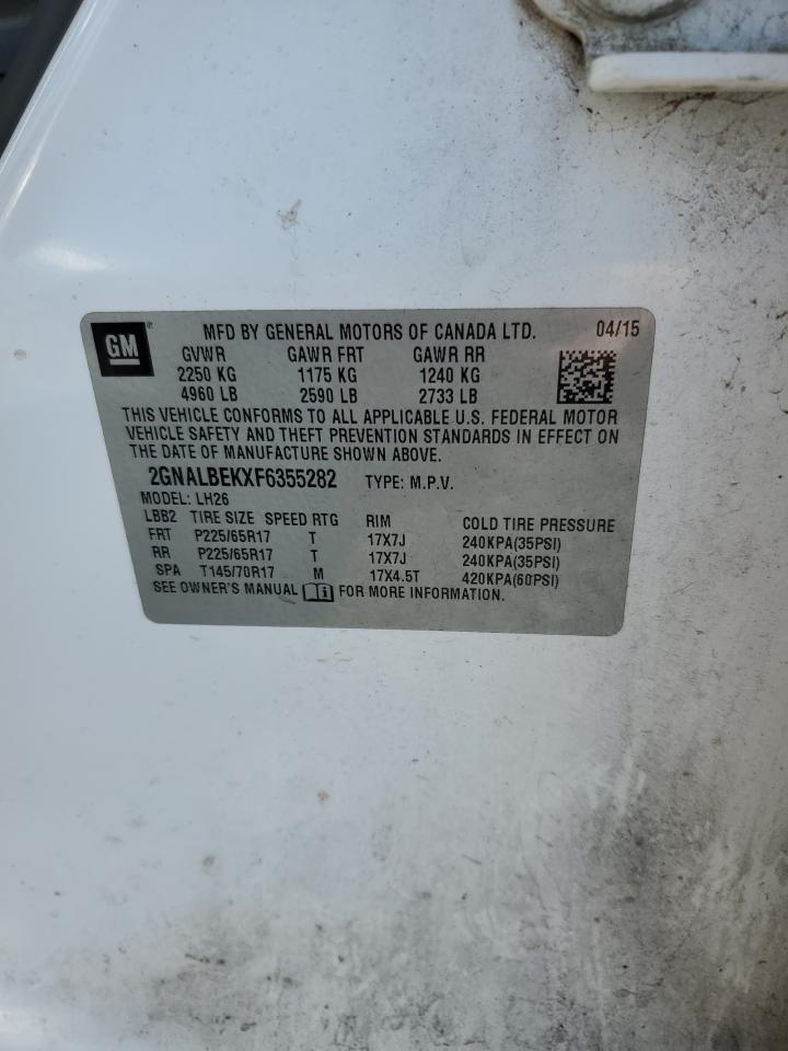 2015 Chevrolet Equinox Lt VIN: 2GNALBEKXF6355282 Lot: 90679355