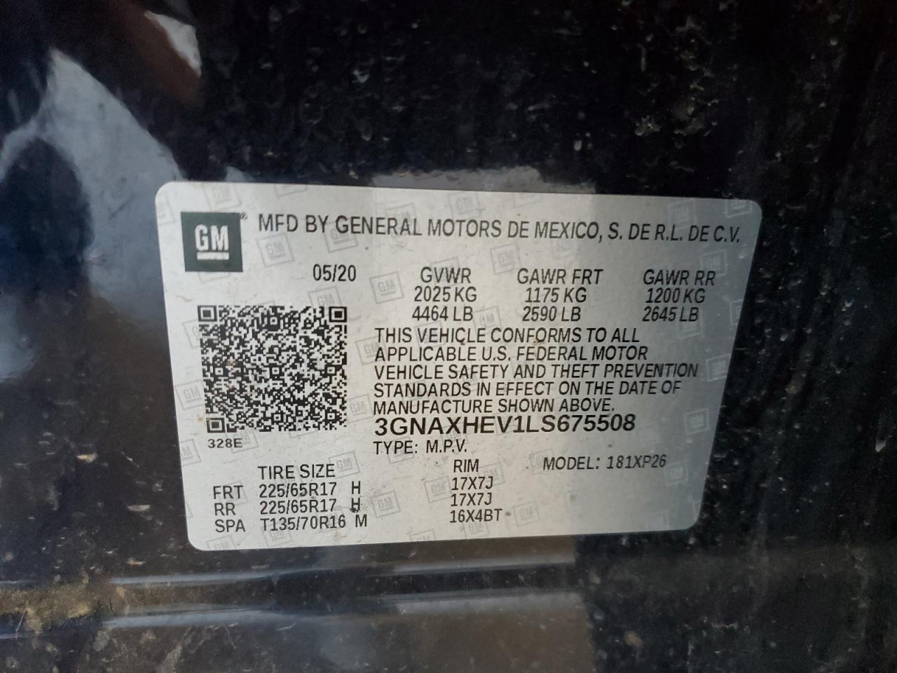 2020 Chevrolet Equinox Ls VIN: 3GNAXHEV1LS675508 Lot: 87420255