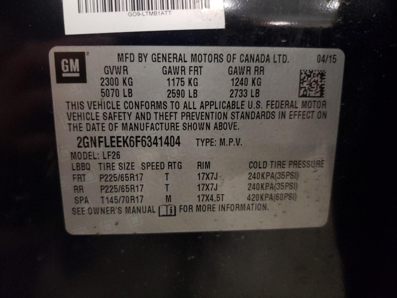 2015 Chevrolet Equinox Ls VIN: 2GNFLEEK6F6341404 Lot: 82431095