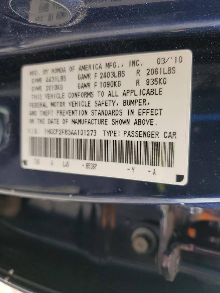 2010 Honda Accord Exl VIN: 1HGCP2F83AA101273 Lot: 85911955