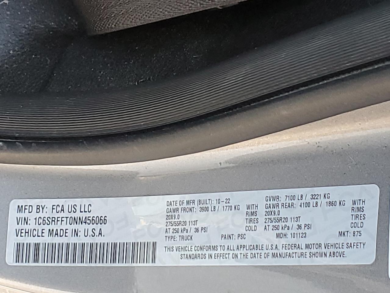 2022 Ram 1500 Big Horn/Lone Star VIN: 1C6SRFFT0NN456066 Lot: 82332785