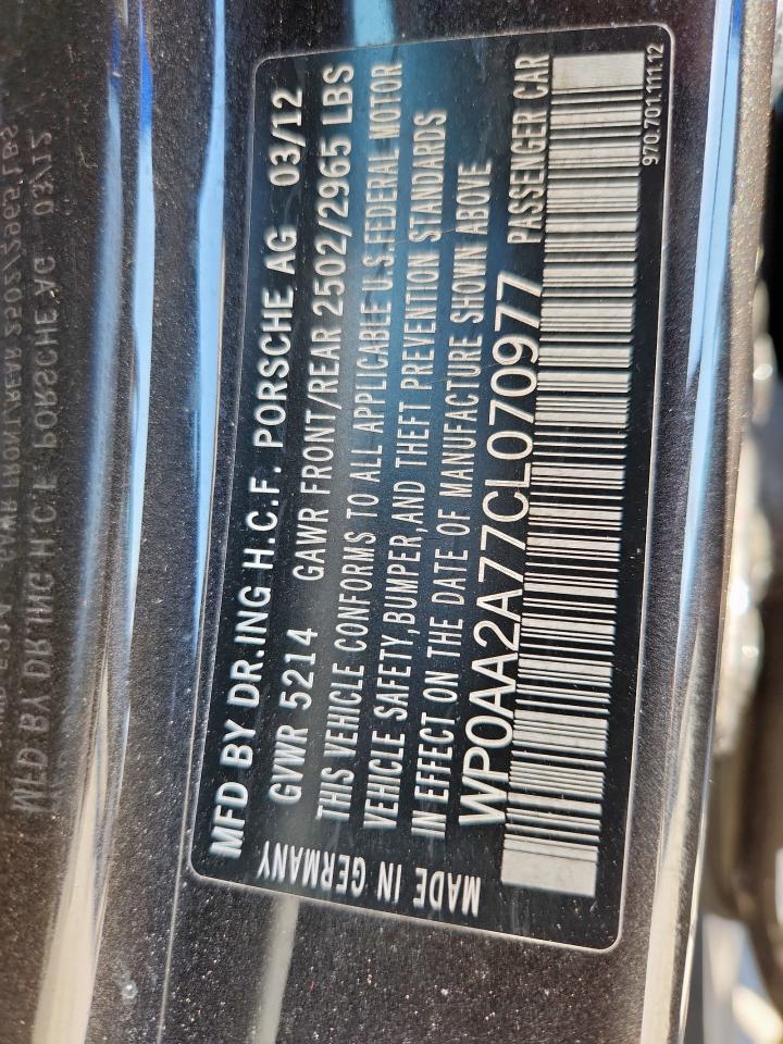 2012 Porsche Panamera 2 VIN: WP0AA2A77CL070977 Lot: 82353925