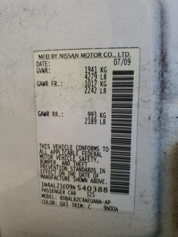 2009 Nissan Altima 2.5 VIN: 1N4AL21E09N540388 Lot: 86844575