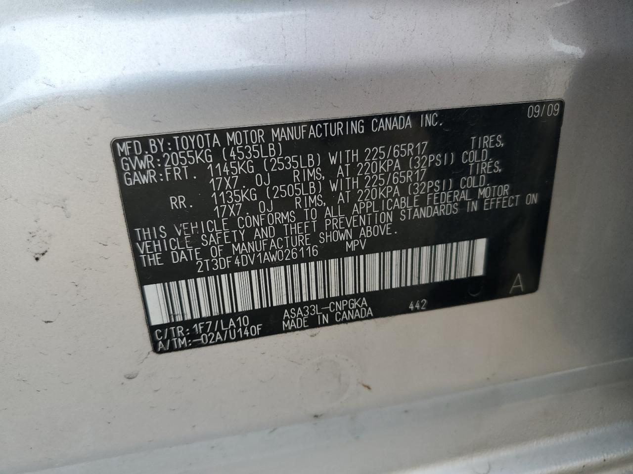 2010 Toyota Rav4 Limited VIN: 2T3DF4DV1AW026116 Lot: 87029985