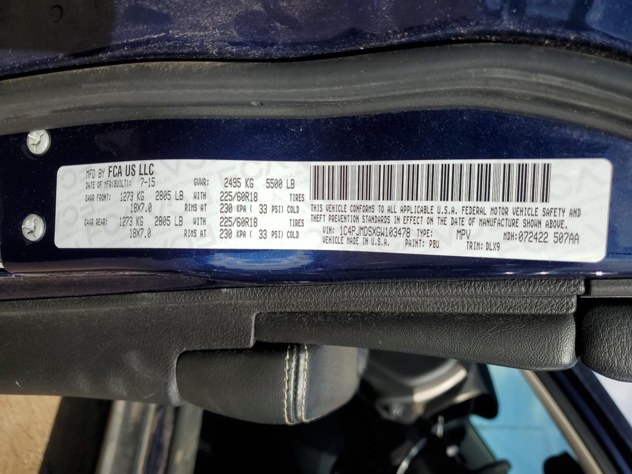 2016 Jeep Cherokee Limited VIN: 1C4PJMDSXGW103478 Lot: 86704355