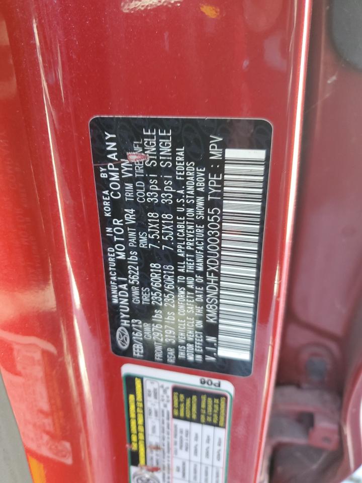 2013 Hyundai Santa Fe Gls VIN: KM8SNDHFXDU003055 Lot: 81943275