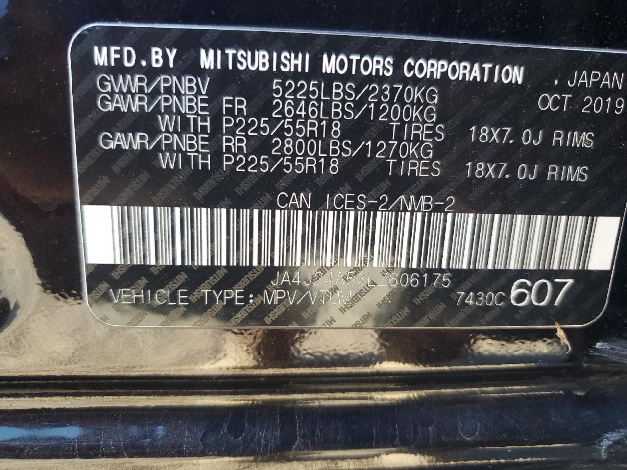 2020 Mitsubishi Outlander Sel VIN: JA4J24A53LZ606175 Lot: 84251065