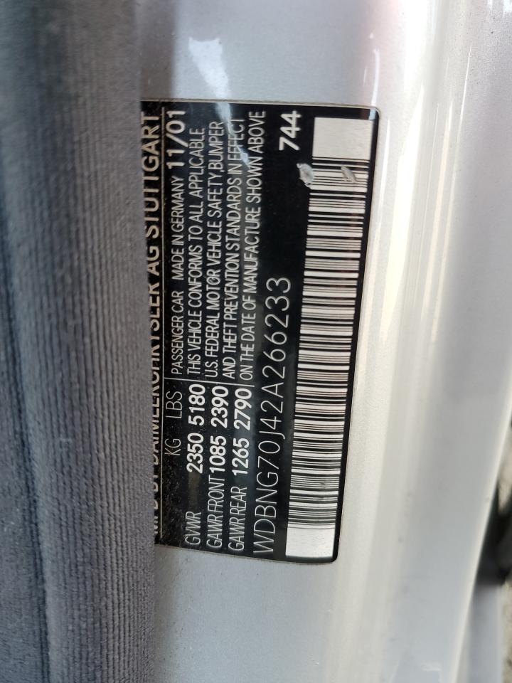 2002 Mercedes-Benz S 430 VIN: WDBNG70J42A266233 Lot: 84282925