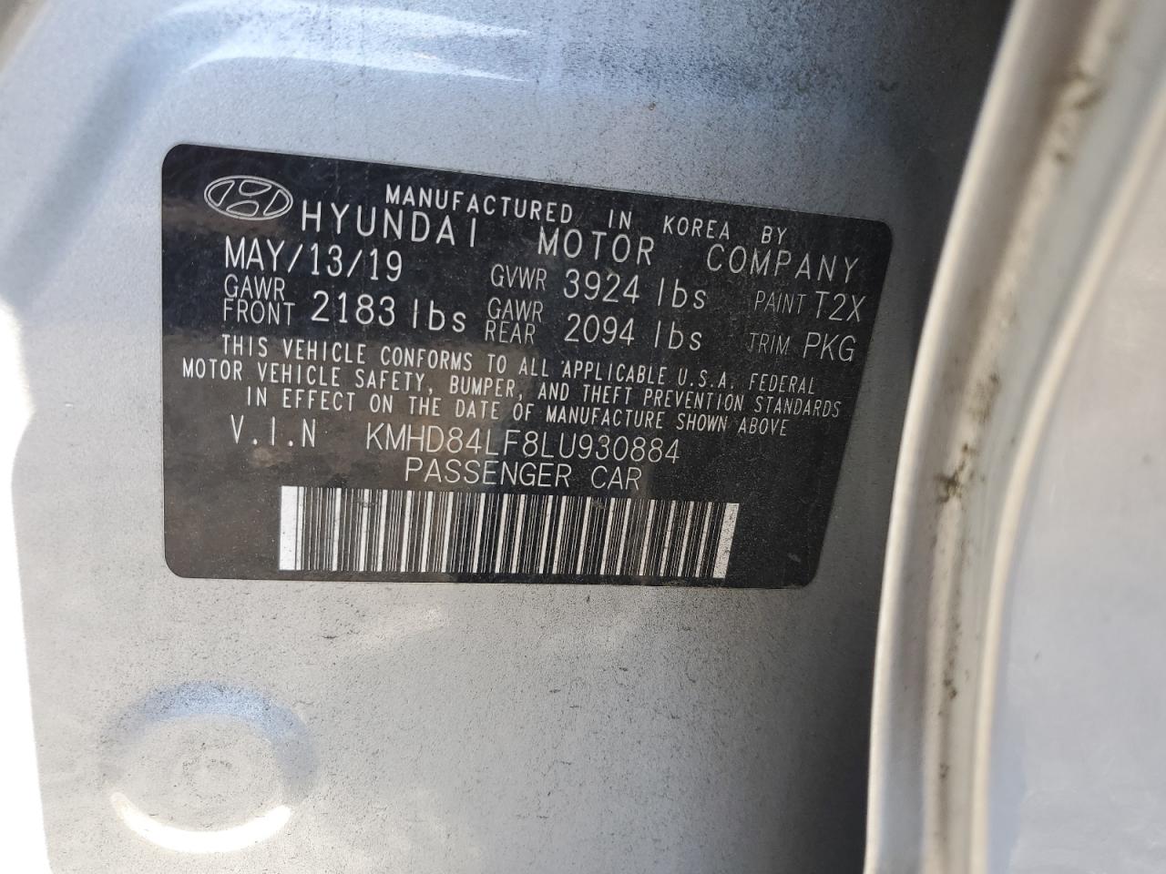 2020 Hyundai Elantra Sel VIN: KMHD84LF8LU930884 Lot: 86312145