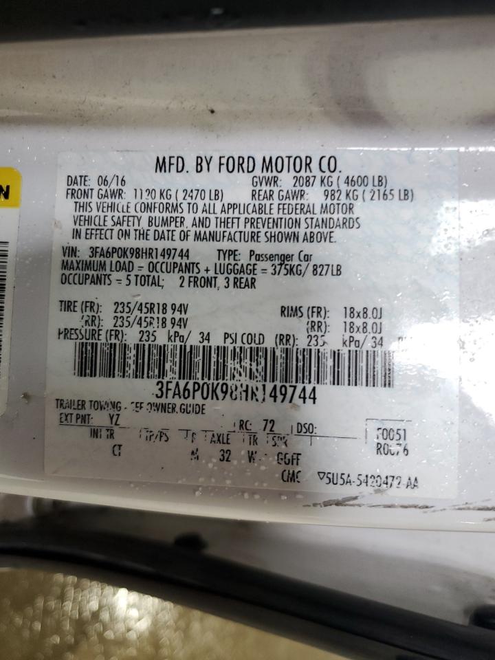 2017 Ford Fusion Titanium VIN: 3FA6P0K98HR149744 Lot: 90791555