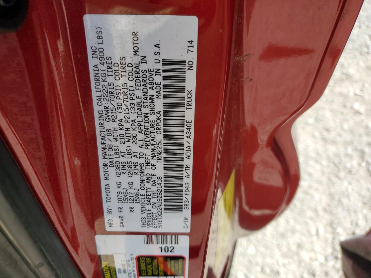 2009 Toyota Tacoma Access Cab VIN: 5TETX22N19Z621418 Lot: 86291975