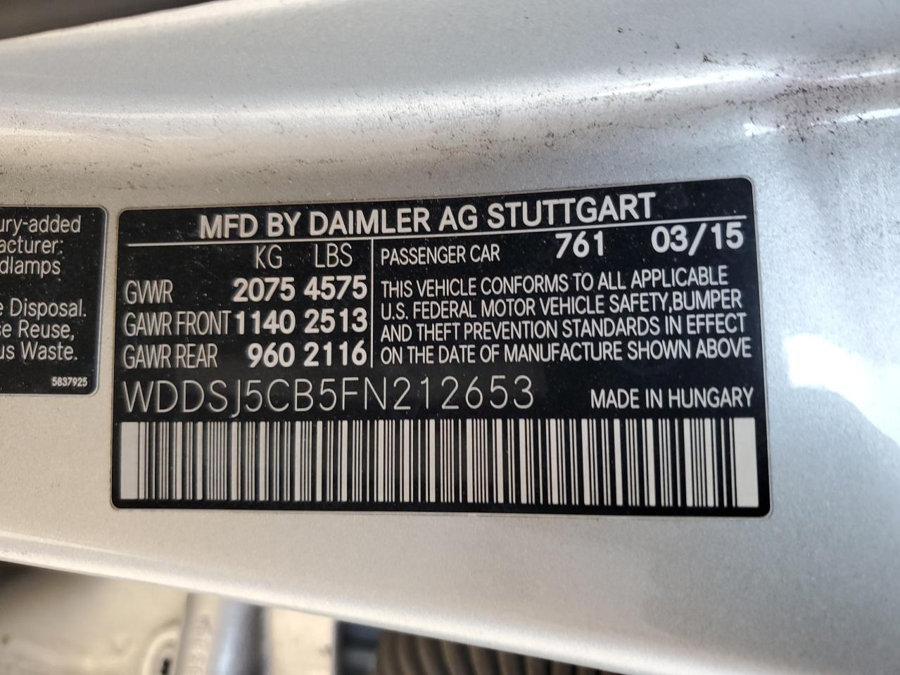 2015 Mercedes-Benz Cla 45 Amg VIN: WDDSJ5CB5FN212653 Lot: 63155035