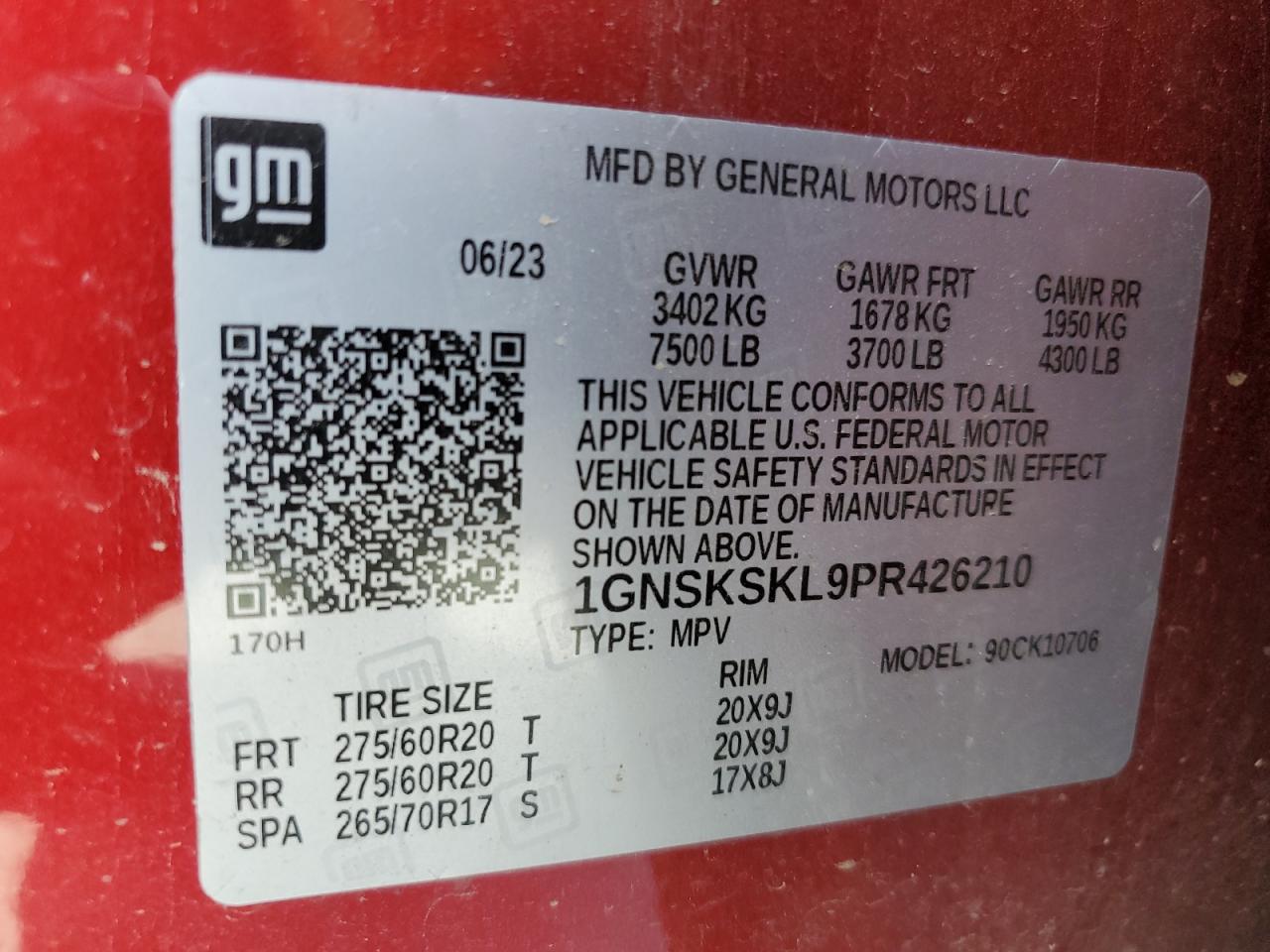 2023 Chevrolet Tahoe K1500 Premier VIN: 1GNSKSKL9PR426210 Lot: 82311045