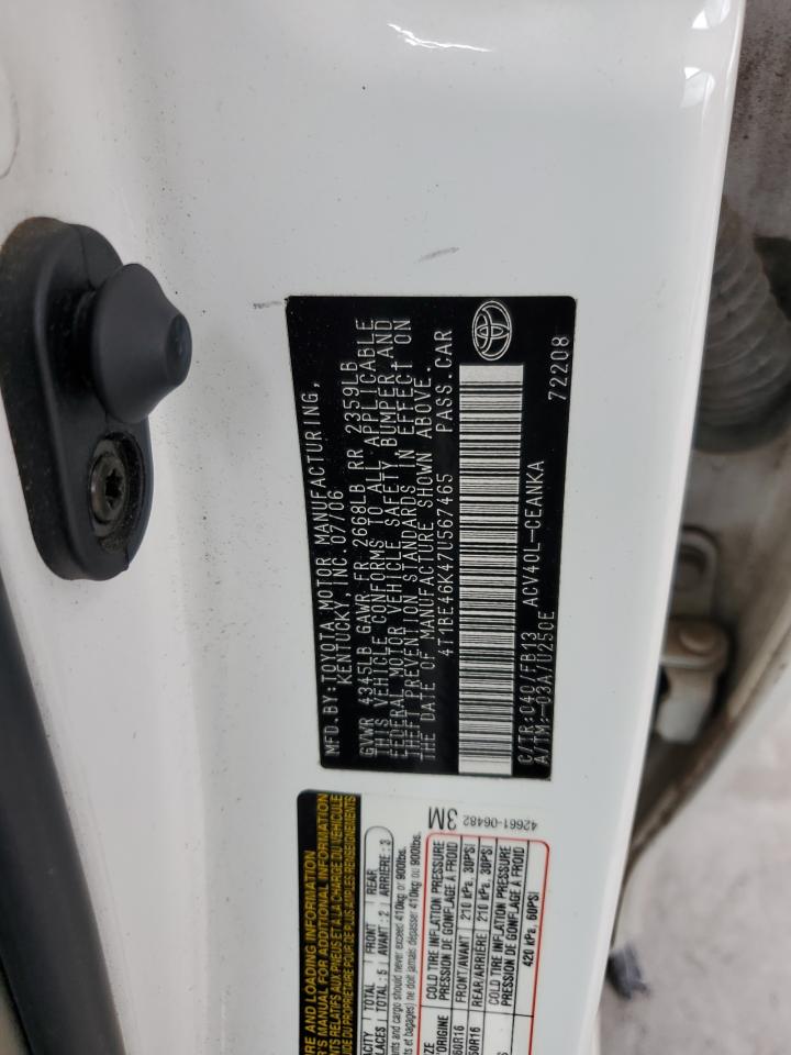 2007 Toyota Camry Ce VIN: 4T1BE46K47U567465 Lot: 84950135