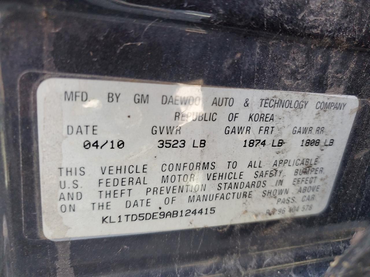 2010 Chevrolet Aveo Ls VIN: KL1TD5DE9AB124415 Lot: 82169945