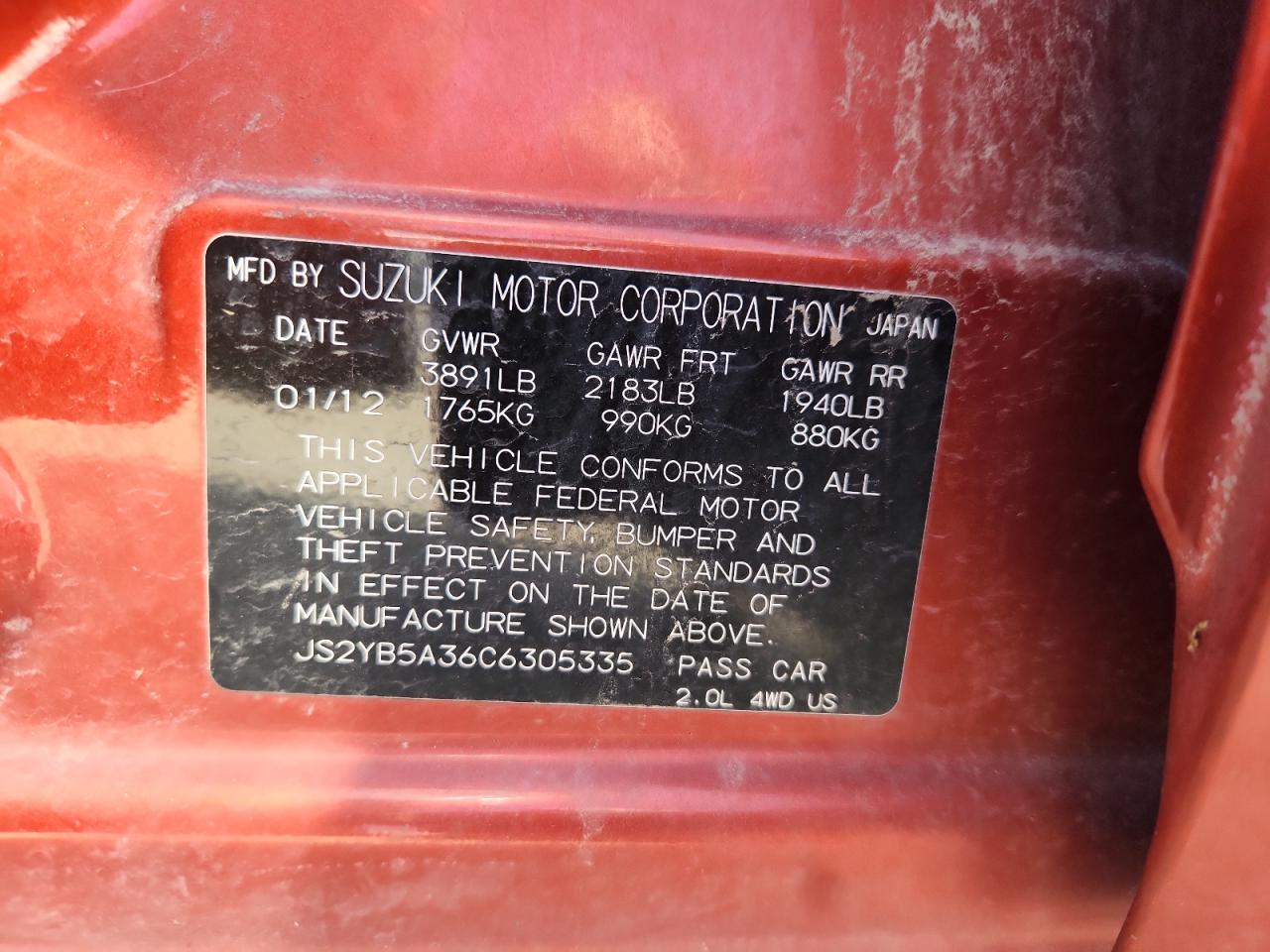 2012 Suzuki Sx4 VIN: JS2YB5A36C6305335 Lot: 85682885