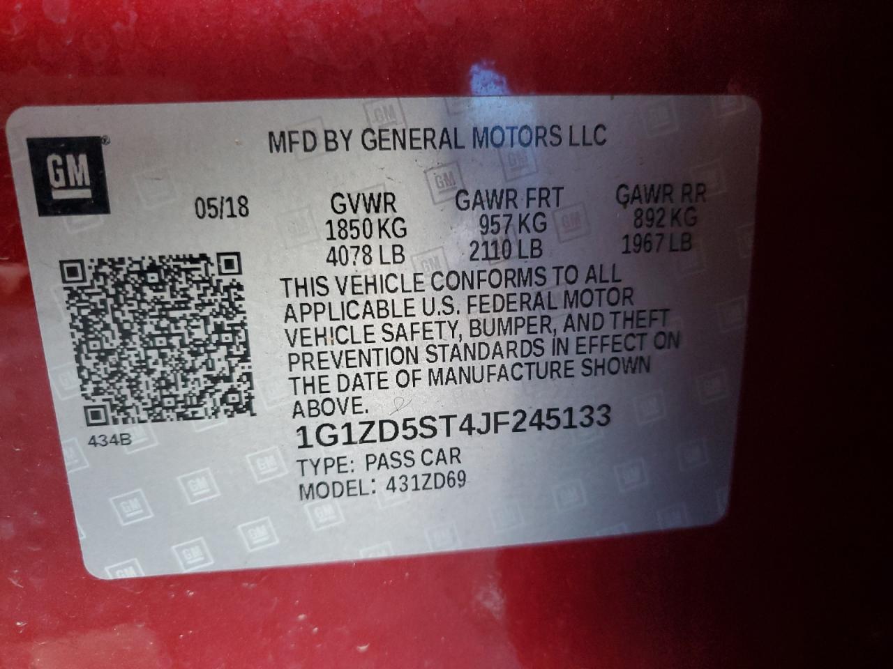 2018 Chevrolet Malibu Lt VIN: 1G1ZD5ST4JF245133 Lot: 85784655