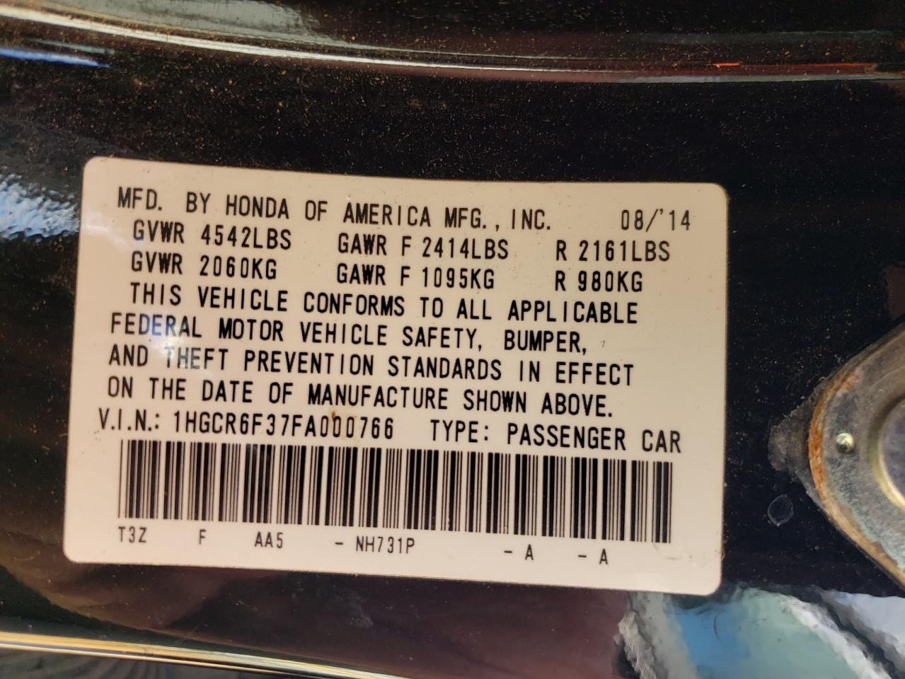 2015 Honda Accord Hybrid VIN: 1HGCR6F37FA000766 Lot: 82366035