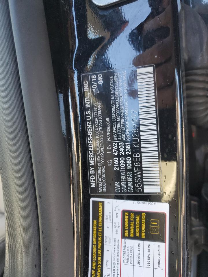 2019 Mercedes-Benz C 300 4Matic VIN: 55SWF8EB1KU289992 Lot: 82409405