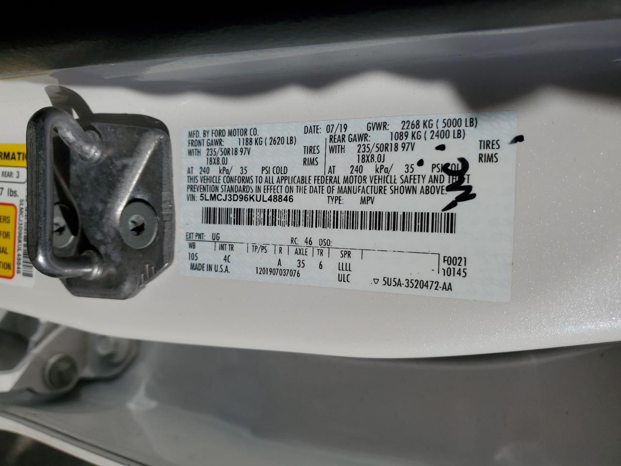 2019 Lincoln Mkc Reserve VIN: 5LMCJ3D96KUL48846 Lot: 86673535