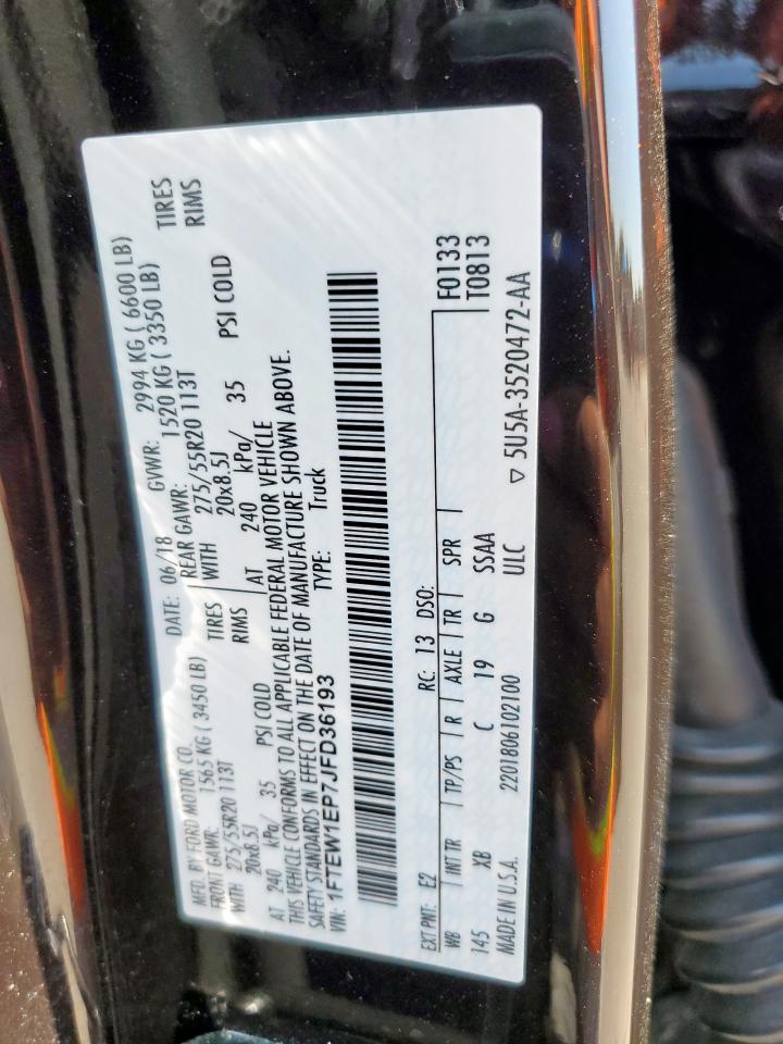 2018 Ford F150 Supercrew VIN: 1FTEW1EP7JFD36193 Lot: 84834805