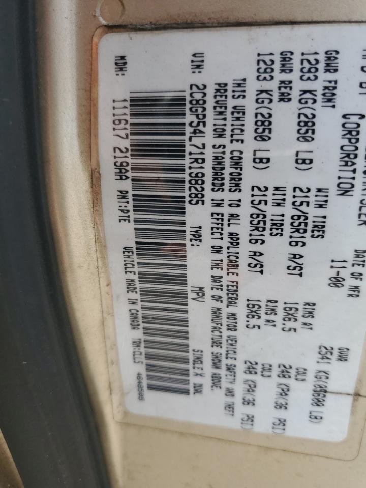 2001 Chrysler Town & Country Lxi VIN: 2C8GP54L71R198285 Lot: 90455755