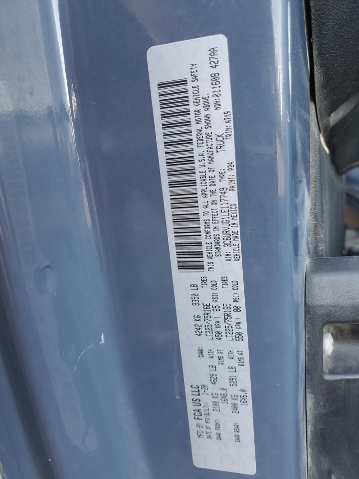 2020 Ram Promaster 3500 3500 High VIN: 3C6URVJG1LE117749 Lot: 85892465