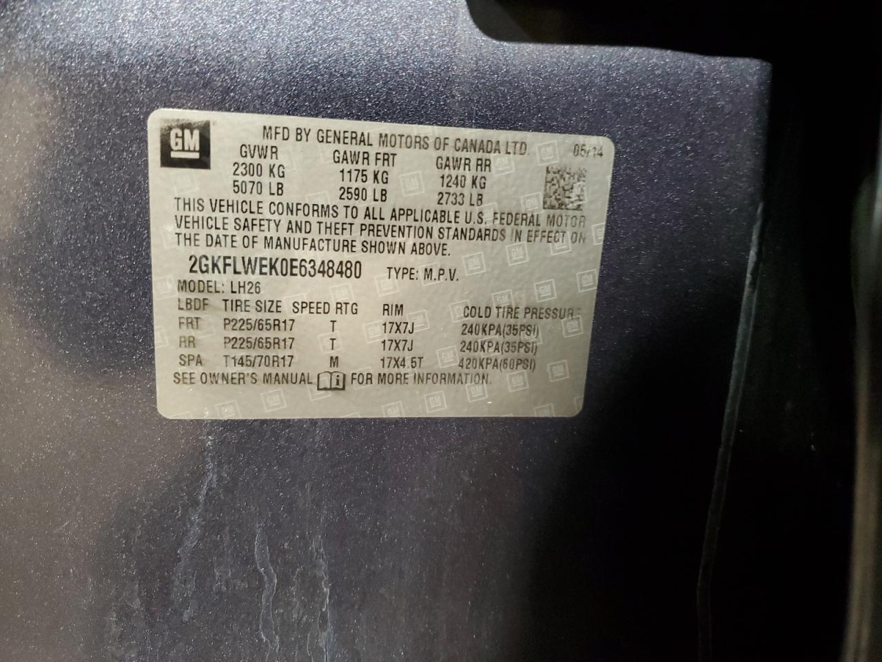 2014 GMC Terrain Sle VIN: 2GKFLWEK0E6348480 Lot: 85955295