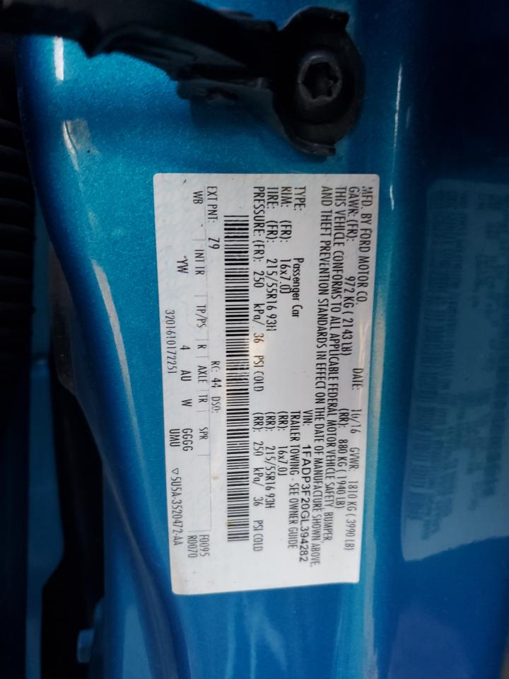 2016 Ford Focus Se VIN: 1FADP3F20GL394282 Lot: 85664185