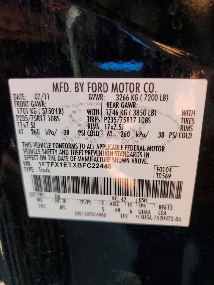 2011 Ford F150 Super Cab VIN: 1FTFX1ETXBFC22446 Lot: 82471065