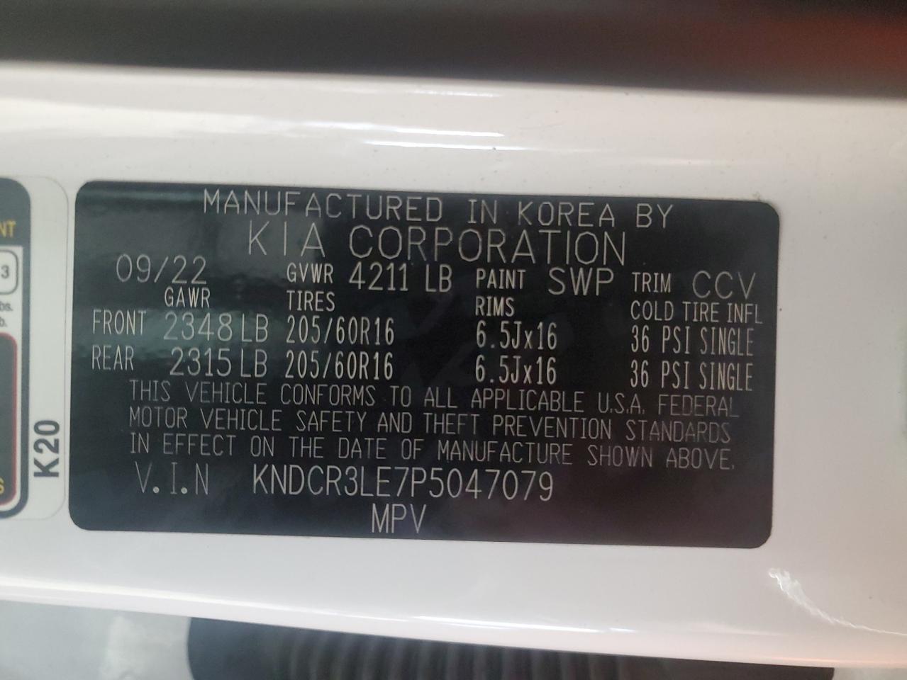 2023 Kia Niro Ex VIN: KNDCR3LE7P5047079 Lot: 86497645