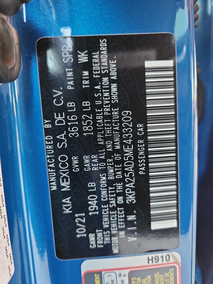 2021 Kia Rio S VIN: 3KPA25AD5ME433209 Lot: 87042285