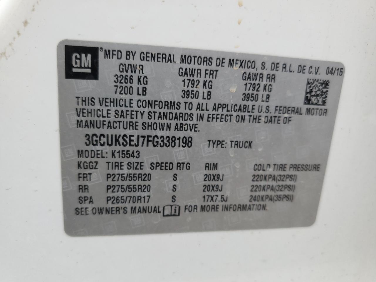 2015 Chevrolet Silverado K1500 Ltz VIN: 3GCUKSEJ7FG338198 Lot: 82317195