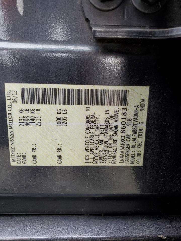 2012 Nissan Maxima S VIN: 1N4AA5APXCC860183 Lot: 86599885