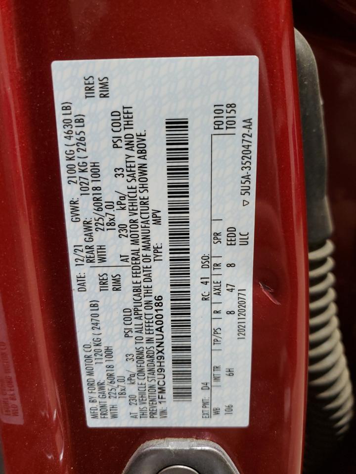 2022 Ford Escape Sel VIN: 1FMCU9H9XNUA00186 Lot: 81974305