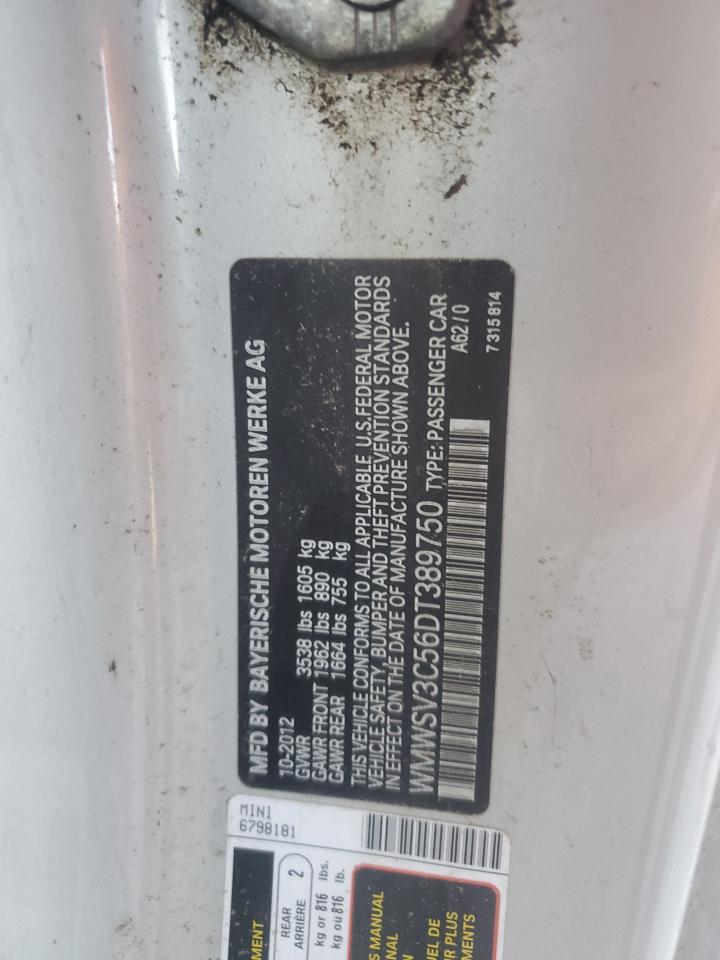 2013 Mini Cooper S VIN: WMWSV3C56DT389750 Lot: 82215775