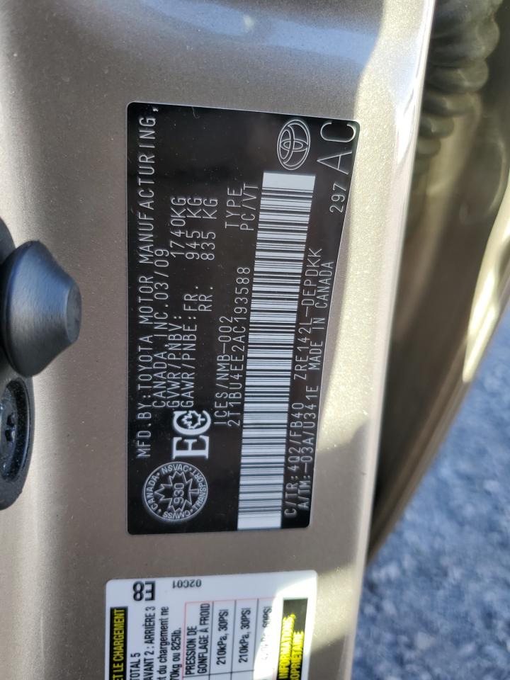 2010 Toyota Corolla Base VIN: 2T1BU4EE2AC193588 Lot: 85088685