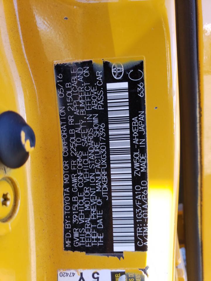 2016 Toyota Prius VIN: JTDKBRFUXG3017396 Lot: 82270435