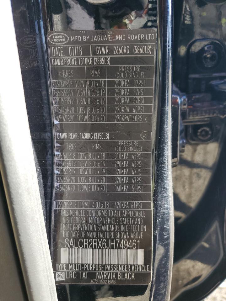 2018 Land Rover Discovery Sport Hse VIN: SALCR2RX6JH749461 Lot: 89505205