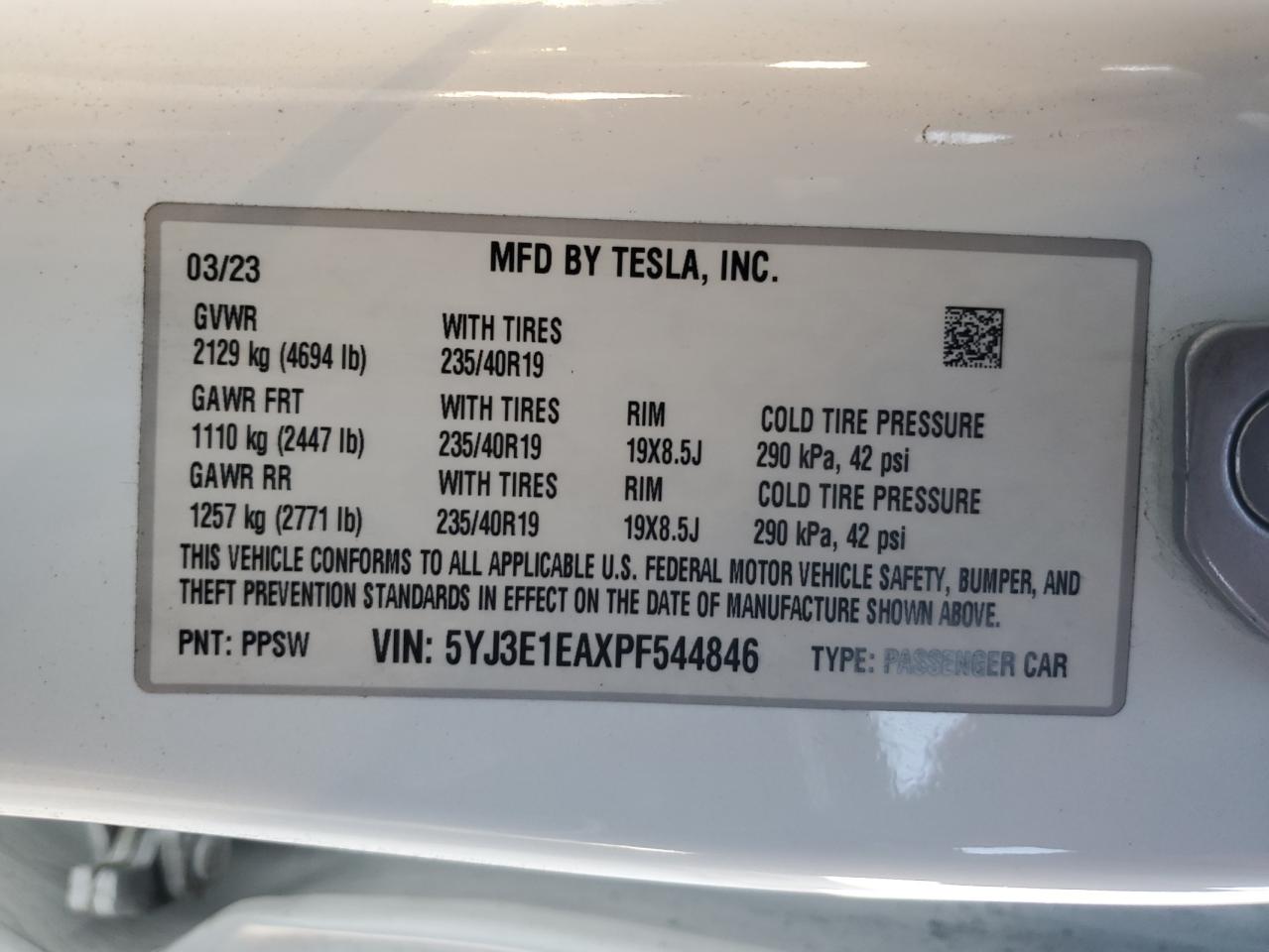 2023 Tesla Model 3 VIN: 5YJ3E1EAXPF544846 Lot: 81975905