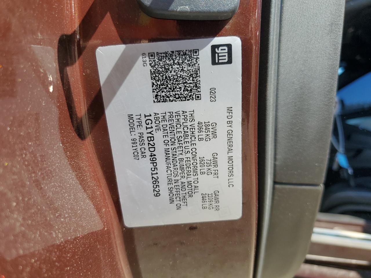 2023 Chevrolet Corvette Stingray 2Lt VIN: 1G1YB2D49P5126529 Lot: 86550345